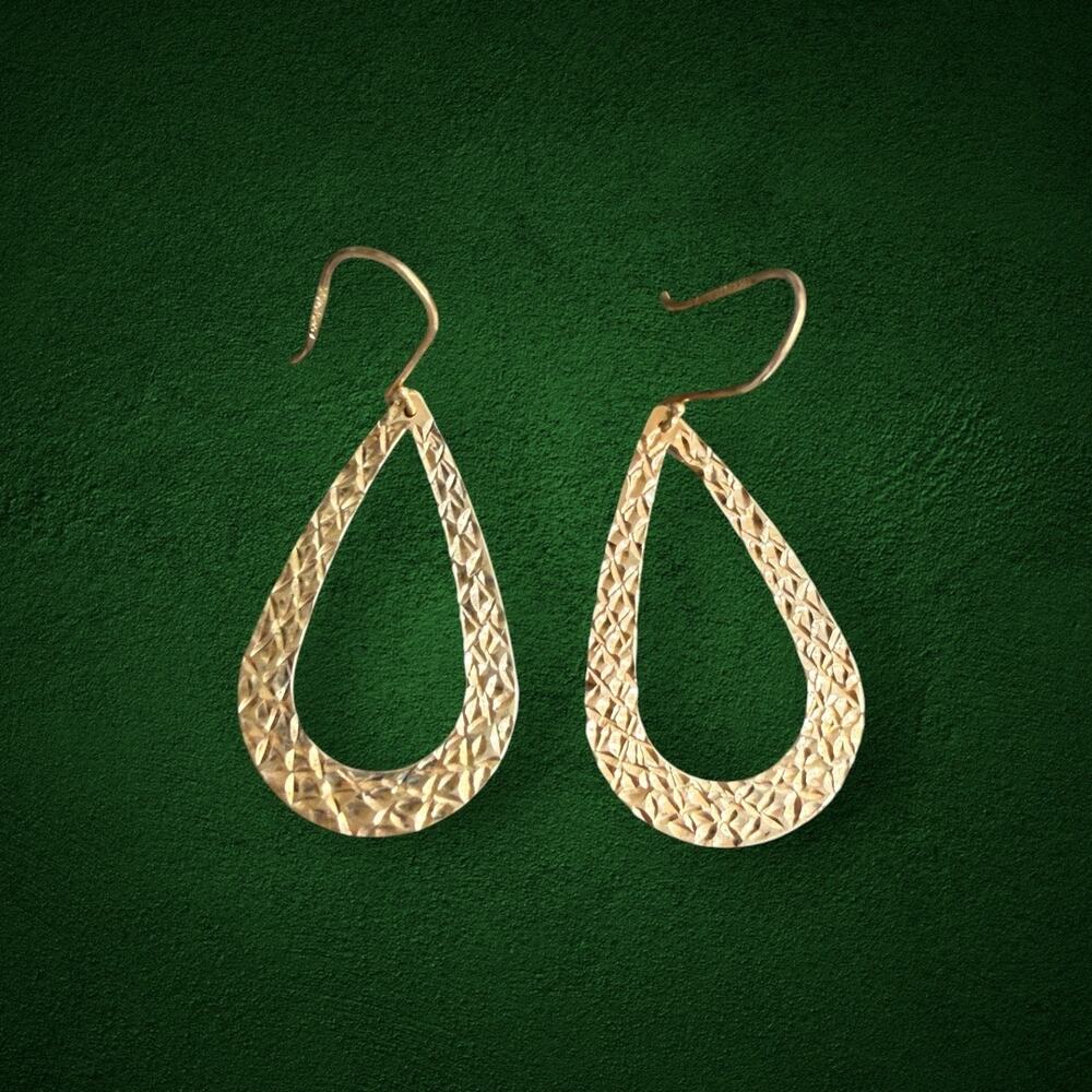 925 Sterling Silver Gold Vermeil Textured Teardrop Dangle Earrings Turkey
